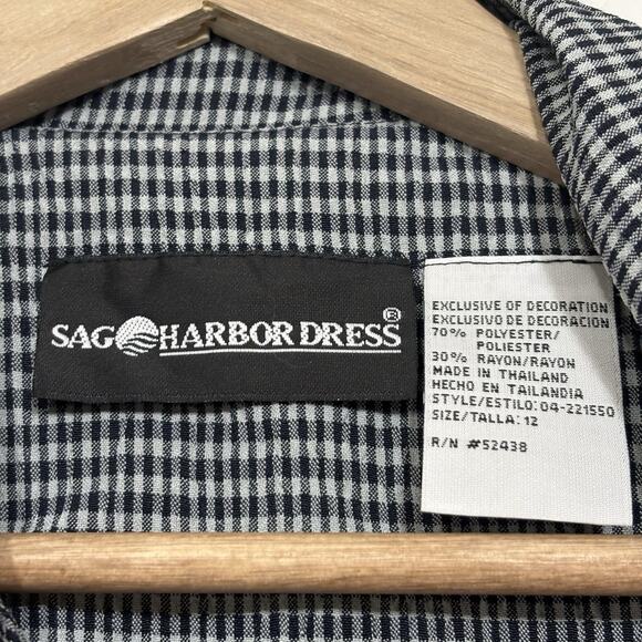 NWT Dead stock Vintage Sag Harbor Blouse Short Sleeve Blue Tan Checkered Sz 12 - Picture 4 of 6
